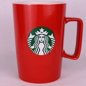 Starbucks 2021 Red Ceramic Mug 14oz Green Siren Logo‎ Coffee Cup